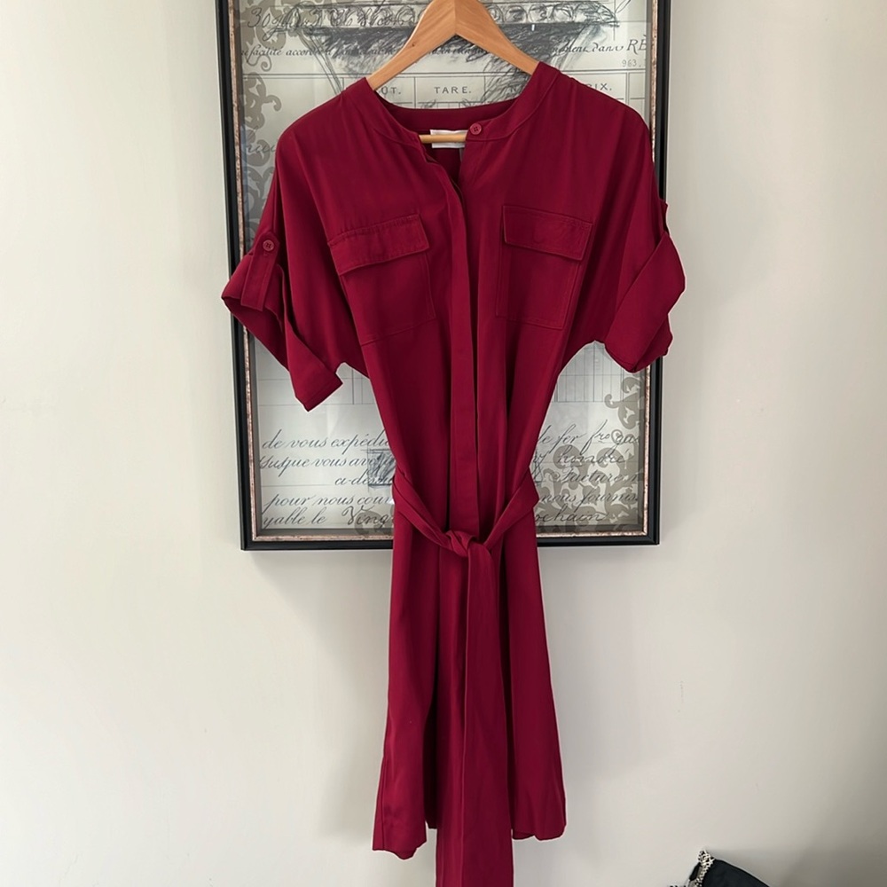 Trina Turk maroon button down deep red tencel dress.